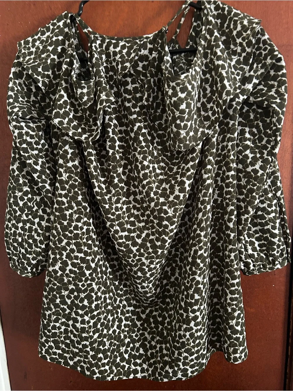 Michael Kors Olive Green and White Printed Ruffle Neck Tunic